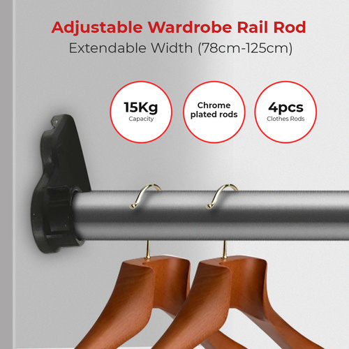 Adjustable Wardrobe Rail Rods (4x)