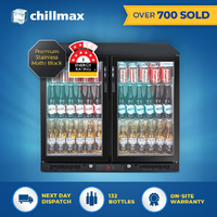 Chillmax 208L Matte Black 2-Door Glass Bar Fridge