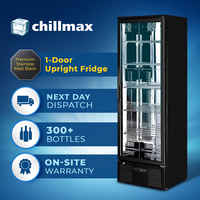 Chillmax 1-Door Bar Fridge Matt Black Stainless Steel Upright Chiller 