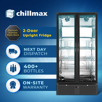 Chillmax 2-Door Vertical Display Matt Black Stainless Commercial Bar Fridge Chiller 