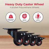 2" Polyurethane PU Castor Wheel set of 4 with Swivel and Brake Heavy Duty Caster