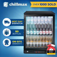 Chillmax Bar Beer Fridge 1 Door Glass BLACK 128L Under Counter 