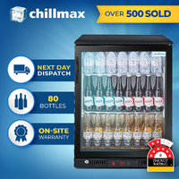 Chillmax Black 128L Undercounter 1-Door Glass Bar Fridge