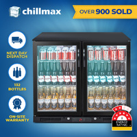 Chillmax Bar Beer Fridge 2 Door Glass BLACK 208L Under Counter        
