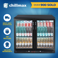 Chillmax BLK Bar Fridge 2-Door Glass Beer Wine Undercounter Commercial