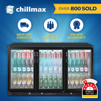 Chillmax Bar Beer Fridge 3 Glass Door BLACK 318L Under Counter 