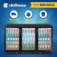 Chillmax BLK Bar Fridge 3-Door Glass Beer Wine Undercounter Commercial