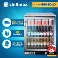 Chillmax Bar Beer Fridge 1 Door Glass FULL SS 128L Under Counter
