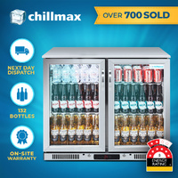 Chillmax Bar Beer Fridge 2 Door Glass FULL SS 208L Under Counter