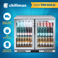 Chillmax 208L Stainless Steel 2-Door Glass Bar Fridge