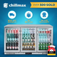 Chillmax 318L Stainless Steel 3-Door Glass Bar Fridge