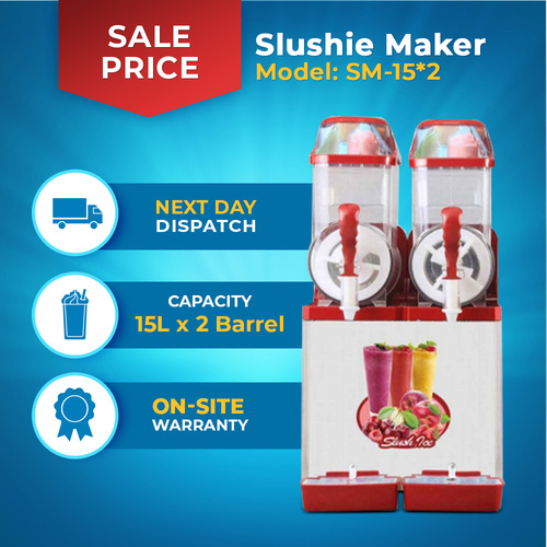 Slushie Maker 30L - 2x15L Red - Commercial Unit Free PU