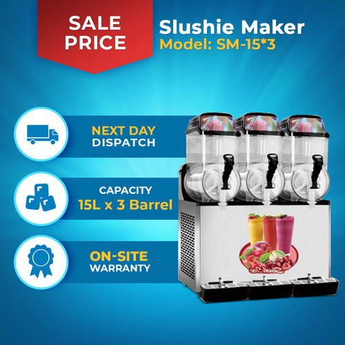 Slushie Maker 45L - 3x15L Black - Commercial Unit Free PU