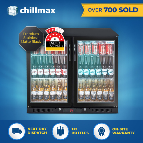 Chillmax 208L Matte Black 2-Door Glass Bar Fridge