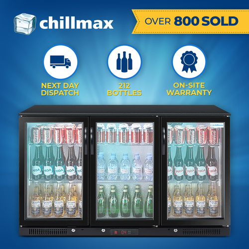 Chillmax Bar Beer Fridge 3 Glass Door Black 318l Under