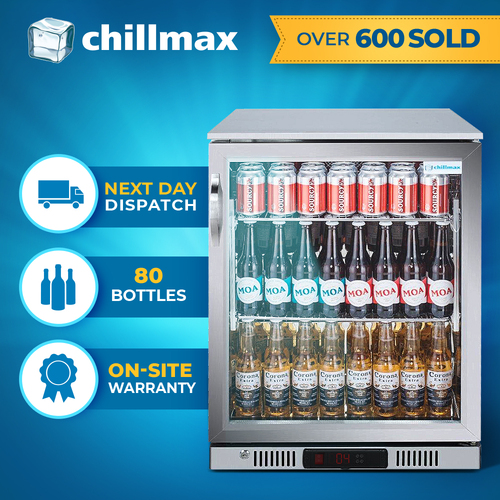 Chillmax SS Bar Fridge 1-Door Glass Beer Wine Undercounter Commercial