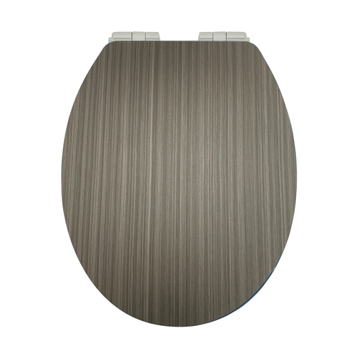 Grey Woodgrain MDF Soft Close Toilet Seat